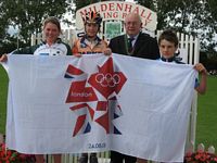 Hannah carries the Olympic Flag on Bejing > Great Britain handover
