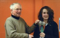 Hannah Payton receives the 2009 cyclo-cross trophy from Terry Rowntree, Chairman